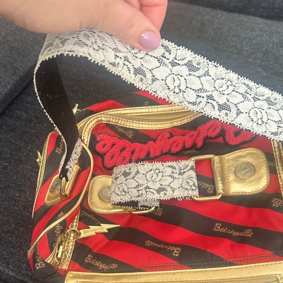 Betseyville Red & Black Stripe Cosmetic Satchel by Betsey Johnson - Picture 4 of 7